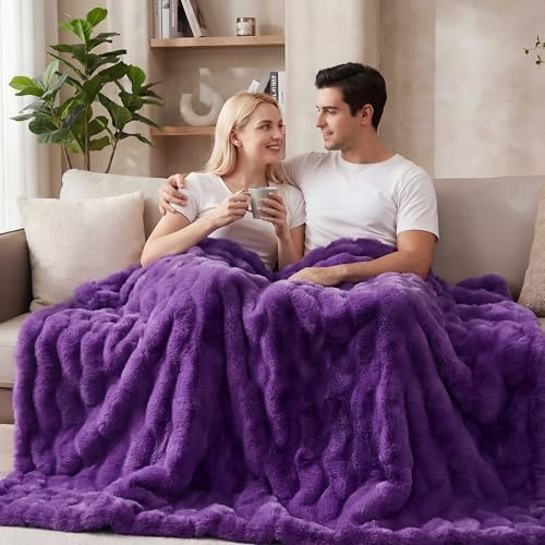 ORINOVA Purple Fluffy Soft Plush Faux Fur Throw Cozy Blanket for Couch Bed Fuzzy Blanket Living Room Women Gift Home Decor 50x60 - Image 3