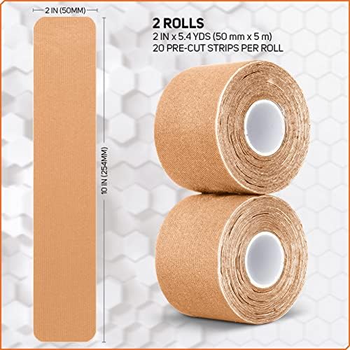 Care Science Waterproof Tan Kinesiology Tape, 40 Precut Strips, 2 Rolls - Image 6