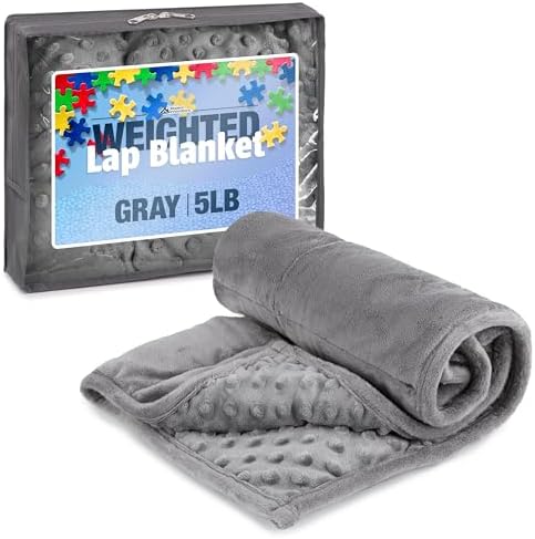 Kidaddle 5lb Weighted Blanket (Grey) 19x22 Inch – Plush Minky Weighted Lap Pad with Travel Bag for Ages 4+ by Kidaddle