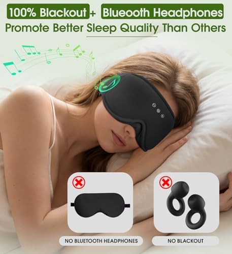Bamboo Cotton Large Sleep Mask with Bluetooth Wireless Headphones - Blackout Eye Mask for Sleeping 3D Contoured Sleep Headband Ear Muffs Lengthen & Low Noise Hook for Better Experience (Black) - Image 4