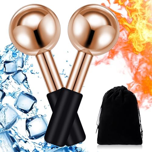 Baderke 2 Pcs Ice Globes for Face Stainless Steel Cooling Globes Unbreakable Cooling Roller Women Ice Balls Cryo Sticks Facials Skin Care for Dark Circles, Puffiness(Rose Gold (Black Handle)) by Baderke