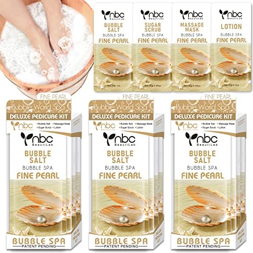 Pedicure Kit Foot Soak Set: Bubble Salt, Sugar Scrub, Massage Mask, Massage Lotion in a Box, 4 Step Foot Spa Kit for Dry Feet,Tired Feet（3 Set Pearl) by nbcBeautiLab