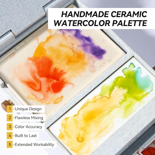 LIGHTWISH Travel Watercolor Palette Box, All-in-One Portable Watercolor Kit with 24 Empty Removable Grids,Handmade Ceramic Palette,Watercolor Cup and Universal Bracket Interface,Great Plein Aire Set - Image 4