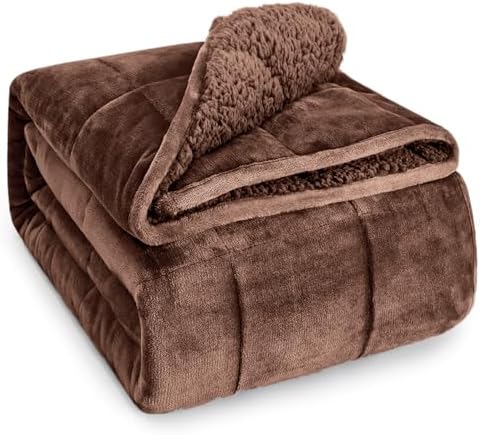 Wemore Sherpa Fleece Weighted Blanket for Adult 15 lbs Twin 48"x72" Brown by WemoreDirect