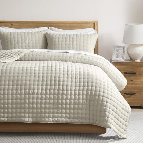 WDCOZY Beige California Oversized Cal King Size Quilt Bedding Sets with 2 Pillow Shams, Neutral Lightweight Soft Bedspread Coverlet Bed Cover for All Season, 3 Pieces, 116x106 inches by WDCOZY