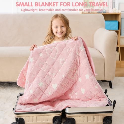 yescool Weighted Blanket 10 Pounds Weighted Lap Blanket, Pink Glow in The Dark Heart Twin Blanket, Warm Minky Weighted Throw Blanket Gifts for 80-110lbs, 40"x60" - Image 7