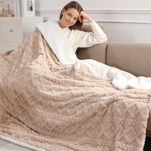 Electric Blanket Twin Heated Blanket-Soft Sherpa Twin Heating Blanket,Beige by SafeWarmthTrustedComfort
