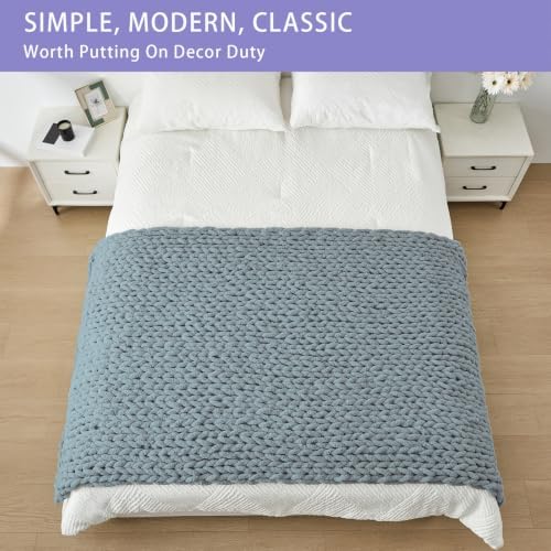 Bigacogo Chunky Knit Throw Blanket for Couch, 40x80 inches, Dusty Blue - Image 3