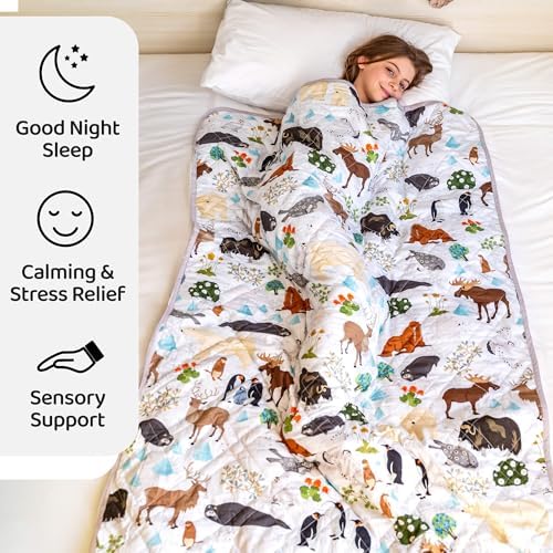 Aricove Weighted Blanket Kids, 7 lb, 40x60 inches, Small Twin Size, Soft Cotton, Machine Washable, Grey/Snow Animals - Image 2