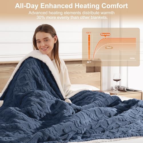 Electric Blanket Queen Size Dual Control Heated Blanket for Bed, Navy Blue - Image 4