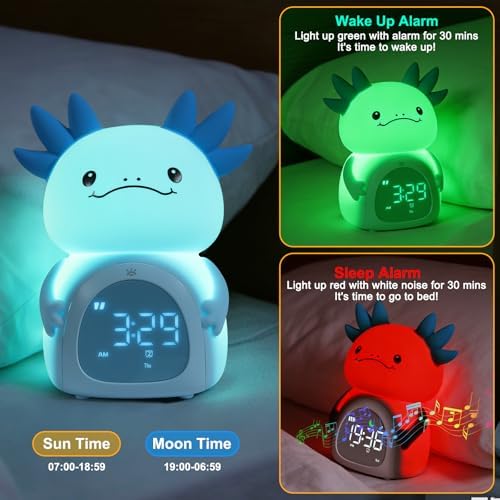 Axolotl Alarm Clock for Kids, Rechargeable Ok to Wake Clock with Night Light - BPA-Free Silicone Sleep Training Clock, Cute Toddler Wake Up Clock for Boys Girls Bedroom - Image 2