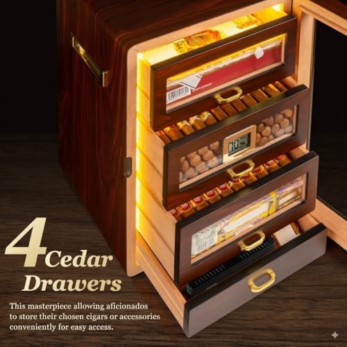 200-Count Ebony Cigar Humidor Cabinet with Digital Hygrometer, LED - Image 5