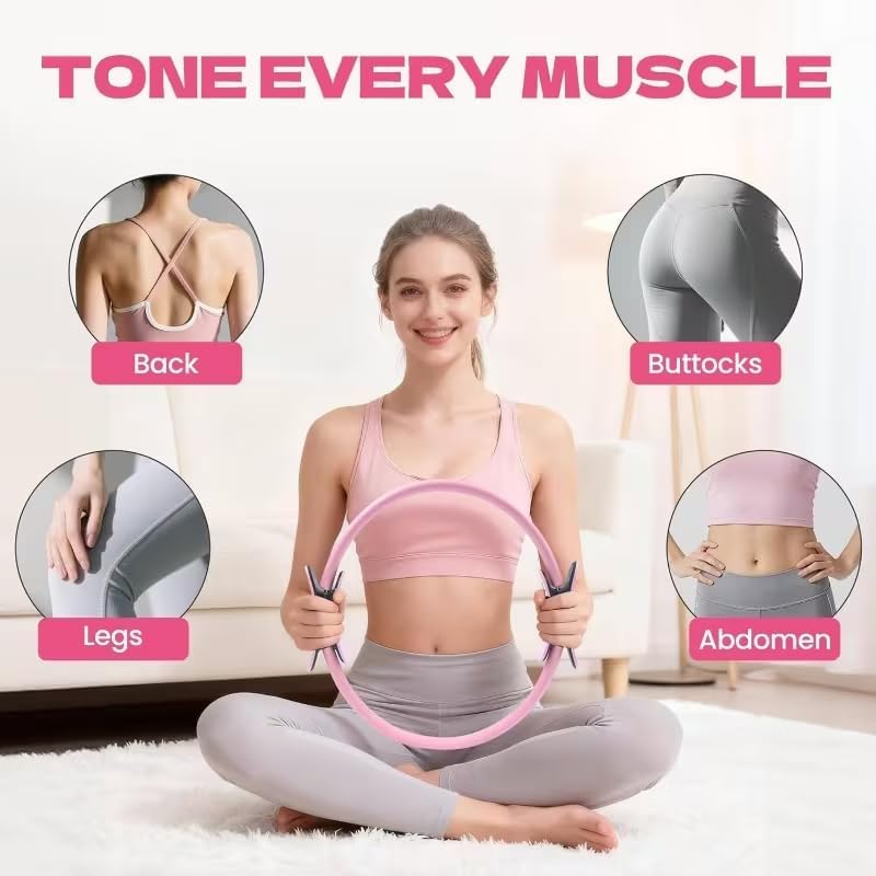 Pilates Ring Set 15PCS Pilates Equipment Set with Adjustable Ankle Wrist Weights,Yoga Ball,Figure 8 Resistance Band,Tape Measure,Pilates Bands & Accessories,Pilates Ring and Ball Set (Pink) - Image 2