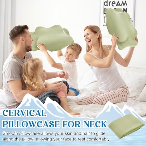 Hahafelt Cooling Cervical Pillowcase Cover with Envelope Closure (Only Pillow Case) Ergonomic Neck Pillowcase Smooth Soft Cool Pillow Cover for Side Back Stomach Sleepers (Sage Green,Queen Size) - Image 6
