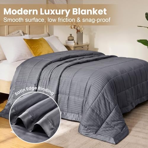 downluxe King Size Blanket with Satin Trim, Lightweight Down Alternative King Blanket for All Season, Machine Washable (Grey, 108 x 90 Inch) - Image 3