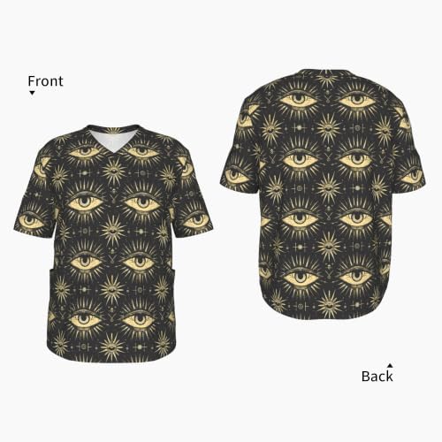 Men's Scrub Top,V-Neck Spill Wrinkle Resistant,3 Pockets-Mysterious Eye (3) - Image 4