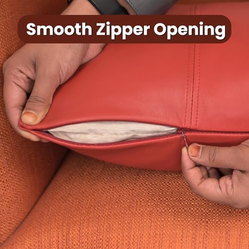 LL LEATHER LOVERS 100% Lambskin Leather Pillow Cover 20x28 Inch – Hand-Stitched Cushion Case with Hidden Zipper, Decorative Throw Cover for Sofa, Bed and Living Room - Red Panel Pack of 1 - Image 5