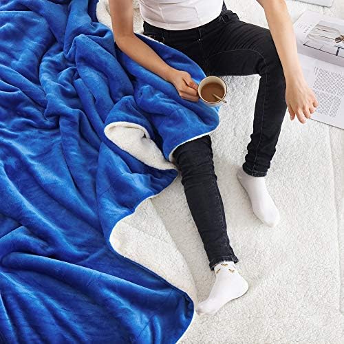 NANPIPER Bed Blanket Reversible Sherpa Flannel Blanket Super Soft Fuzzy Plush Fleece Microfiber (90"x90" Princess Blue) Queen - Image 3