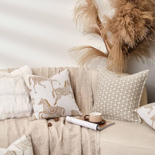 Decorative Throw Pillow Covers 22x22 inches, Double Sided Orange Horse Pattern Jacquard Embroidered Square Pillow Cover for Couch Sofa Bed Living Room Bedroom - Image 5