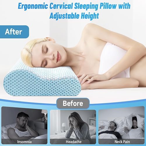 Neck Pillow for Sleeping, Ergonomic Cervical Bed Pillow, Blue King Size - Image 6