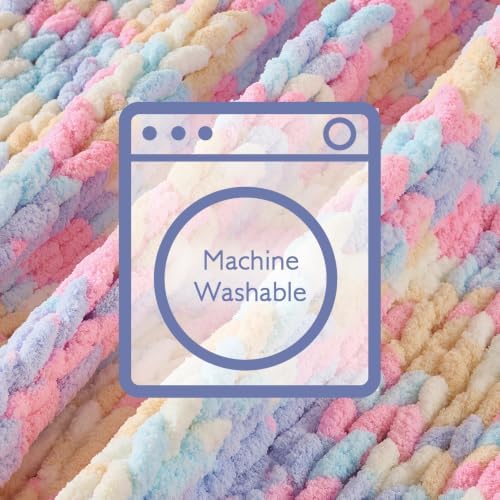 Bigacogo Chunky Knit Throw Blanket for Couch, 40x40 inches, Pink Blue Mix - Image 6