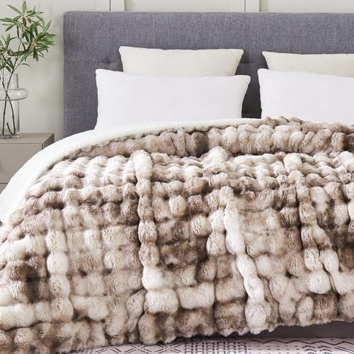 50x60 Inches Ultra-Soft Fuzzy Faux Fur Plush Throw Blanket - Thick, Warm Sherpa for Couch, Sofa, Bedroom, Camping - Decorative Blanket for Cozy Warmth, Bubble Brown Tie Dye - Image 2