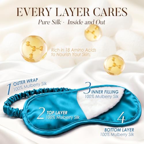 LULUSILK Mulberry Silk Sleep Eye Mask for Sleeping Women Men, Peacock Blue - Image 3