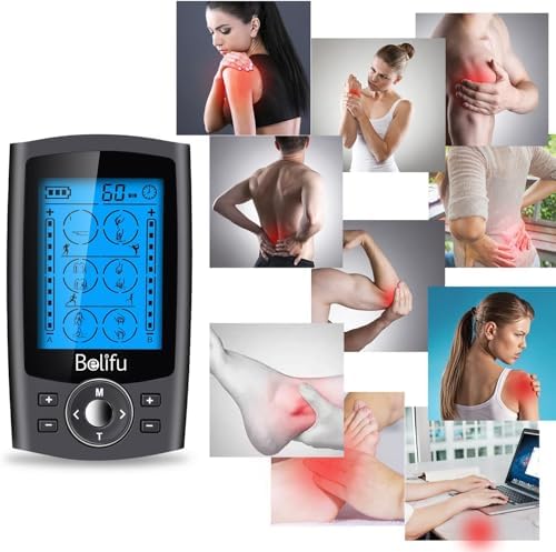 Belifu Dual Channel TENS EMS Unit with 12 Pads, 24 Modes Muscle Stimulator, Electronic Pulse Massager Muscle Massager for Pain Relief Therapy, Fastening Cable Ties, Dust-Proof Drawstring Storage Bag - Image 2