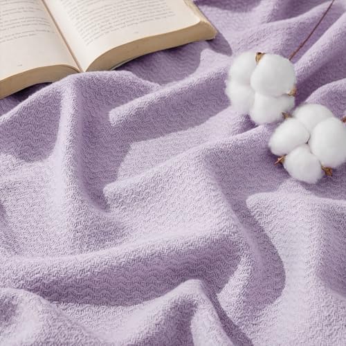 Bedsure 100% Cotton Blanket, Herringbone Weave, Throw XL, Light Purple by Unknown