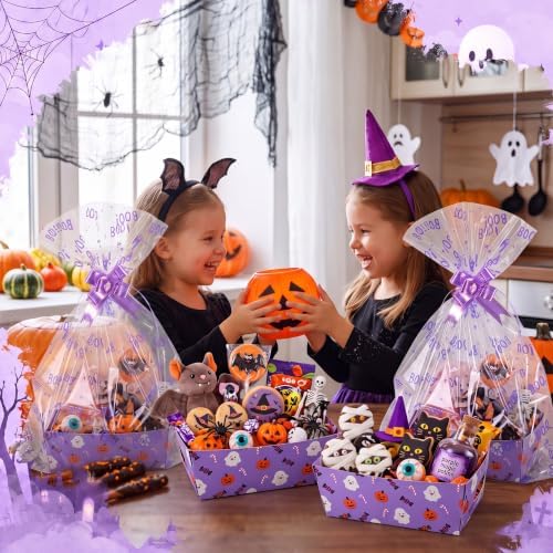 Maitys 12 Sets Halloween Empty Gift Baskets Bulk with Boo Cellophane Bags - Image 2