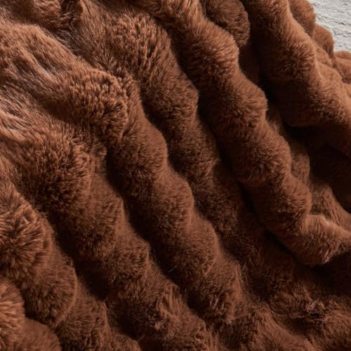Lotus Karen Faux Fur Throw Blanket Dark Coffee - Big Bubble Rabbit Fluff Blanket for Couch Bed Sofa,Softest Fluffy Fuzzy Cozy Blanket,Thick Furry Plush Shaggy Warm Blankets for Women,60x80 Inches - Image 7