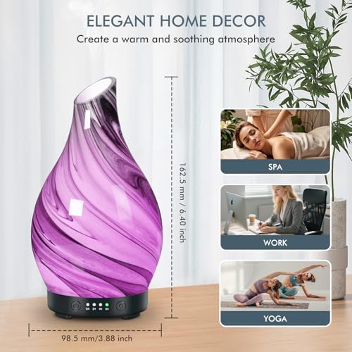 Aromatherapy Essential Oil Diffuser for Home- Art Glass Diffuser for Essential Oils with Waterless Auto Shut-Off 4 Timer 7 Colors LED Night Light for Home Office Decor Gifts for Women - Image 6