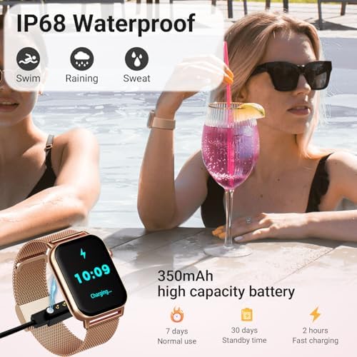 Smart Watches for Women - 1.83'' HD 2026 Fitness Tracker with Answer and Make Calls with 120+ Sport Modes IP68 Waterproof Heart Rate Sleep SpO2 Monitor and Compatible iPhone and Android (Gold) - Image 5
