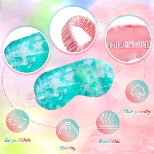 Cuffbow 6 Pack Fuzzy Sleep Masks Plush Eye Mask,Tie Dye,Colorful - Image 3
