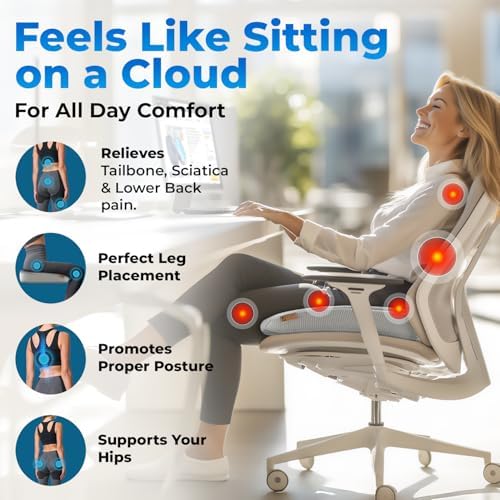 Seat Cushion, BodySync™ Technology with Non-Slip Gel & Memory Foam for Tailbone, Sciatica & Back Pain Relief, Office Chair Cushion, Car Seat Cushions for Driving (Light Grey) - Image 3