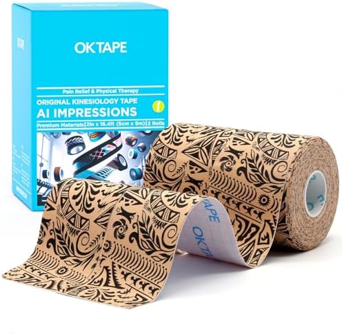 OK TAPE Kinesiology Tape Hypoallergenic Uncut 2 Rolls, 2inx16.4ft by OKTAPE