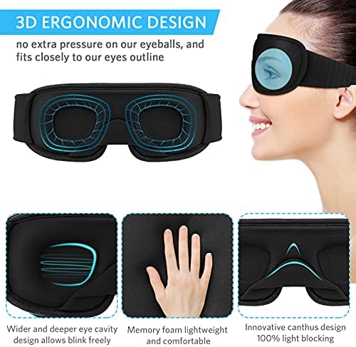 Sleep Mask, Super Soft 3D Contoured Cup Sleeping Mask, Upgraded 100% Blockout Light Sleep Masks for Women Men with Adjustable Strap, Comfortable Concave Molded Eye Covers for Sleeping, Black - Image 2