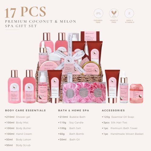 Gift Baskets for Women, Spa Gifts for Women, 17pcs Coconut Spa Gift Set - Image 2