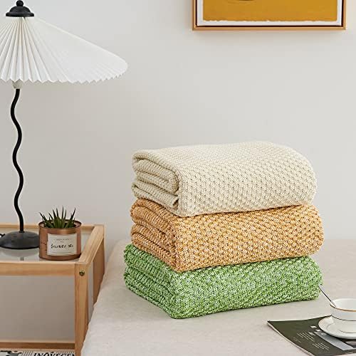 Longhui bedding 100% Cotton Knitted Throw Blanket – Cream, Soft & Cozy, Machine Washable, 60"x80" – Perfect for Living Room, Couch, Sofa, Bed or Travel - Image 5