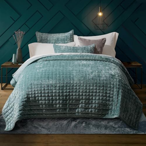 RECYCO Channel Box Stitch Velvet Quilt Set, King Size, Aqua Green by RECYCOHOMECOLLECTION