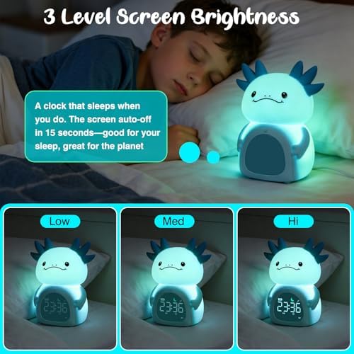 Axolotl Alarm Clock for Kids, Rechargeable Ok to Wake Clock with Night Light - BPA-Free Silicone Sleep Training Clock, Cute Toddler Wake Up Clock for Boys Girls Bedroom - Image 6