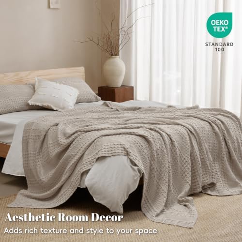 PHF Lightweight 100% Cotton Waffle Blanket for Bed, Queen, Pearl Gray - Image 5