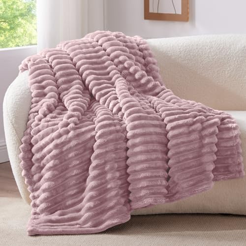 BEDELITE Ribbed Fleece Throw Blanket for Couch, Berry Purple, 50"x70" by BEDELITE