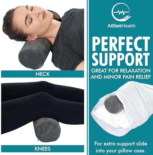 AllSett Health Round Cervical Roll Cylinder Bolster Pillow with Removable Washable Cover, Ergonomically Designed for Head, Neck, Back, and Legs, Grey | 13"X 5" - Image 4
