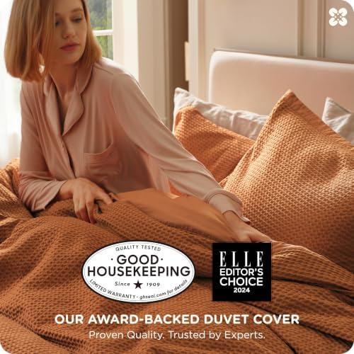 Bedsure PureWoven 3 Pieces Cotton Waffle Duvet Cover Set, King, Terracotta - Image 2