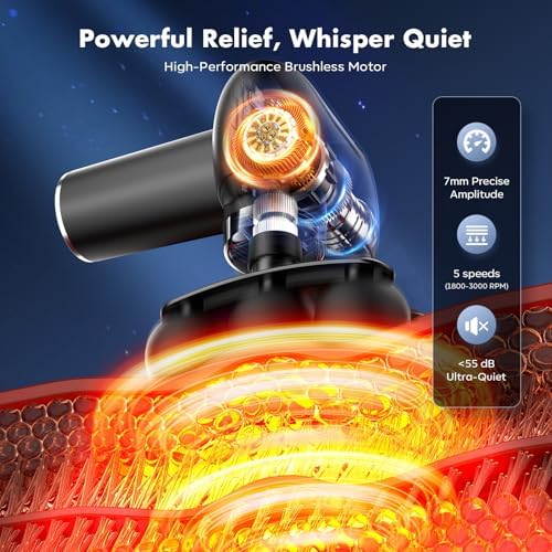 6-Head Massage Gun with Upgraded Detachable Extension Handle – Deep Tissue Percussion Massager for Neck, Shoulder, Back, Leg & Full Body Muscle Relaxation, Portable Handheld Massager - Image 4