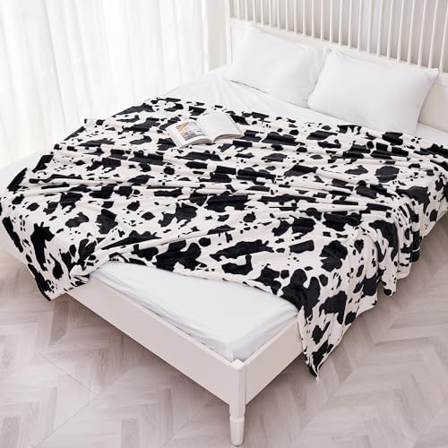 Viviland Fleece Blankets Queen Size Cow Print - 280GSM Lightweight Soft Fuzzy Cozy Plush Queen Blanket for Bed, 90x90 inches - Image 2