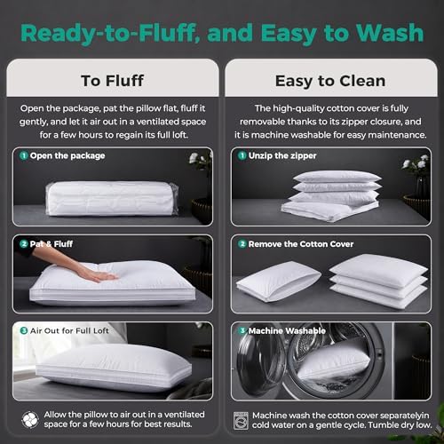 Three Geese Adjustable Layer Goose Feather Pillow,Assemblable Bed Pillow,100% Soft Organic Cotton Cover,Good for Side and Back Stomach Sleeper, Queen Size,Packaging Include 1 Pillow - Image 7