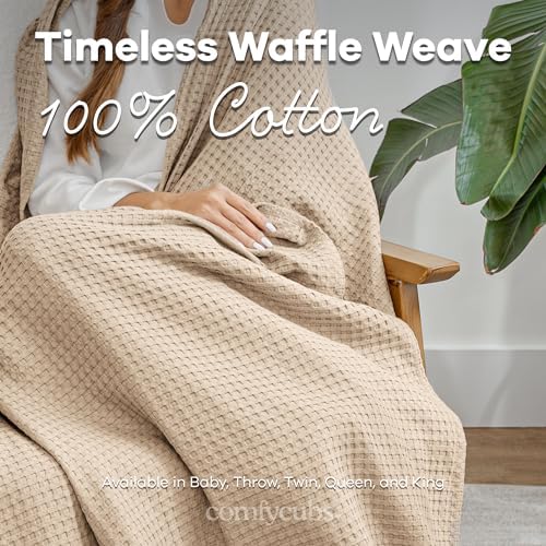 Comfy Cubs 100% Cotton Waffle Weave Throw Blanket Breathable Skin-Friendly Soft Lightweight Blankets - Perfect Warm Textured Blanket Layer - Size for Couch Bed & Sofa (Sand, 50" X 60") - Image 3