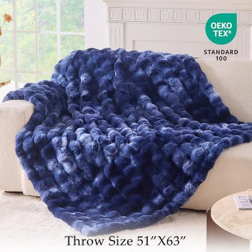 BENVWE Fluffy Faux Fur Throw Blanket for Couch, Soft Plush Thick Cozy Fuzzy Luxury Minky Bubble Blanket for Home Living Room Decor Gift for Women, Tie-dye Blue, 51" x 63", 1100GSM - Image 2